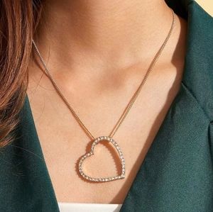 Rhinestone Engraved Gold Heart Charm Necklace